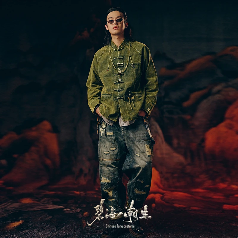 【翡翠】秋冬新款中国风国潮新中式雪花水洗做旧唐装外套