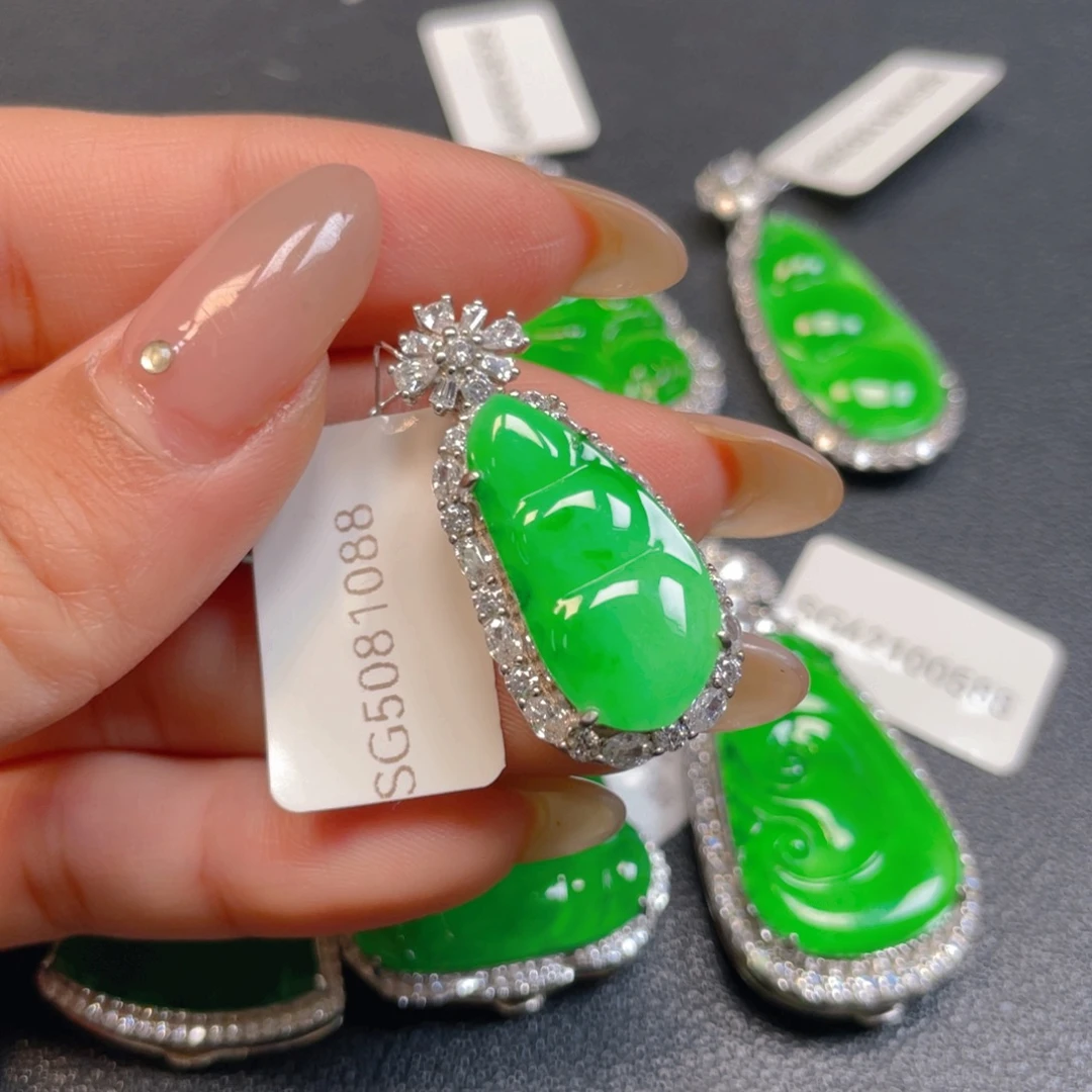 翡翠银S925镶嵌耳饰