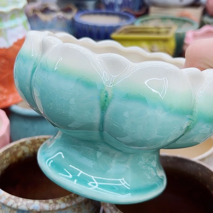 多肉绿植陶瓷花盆9.9包邮，有孔