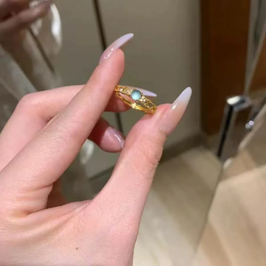 新年款 天然翡翠蛋面 S925银戒托 简约小众设计戒指女轻奢