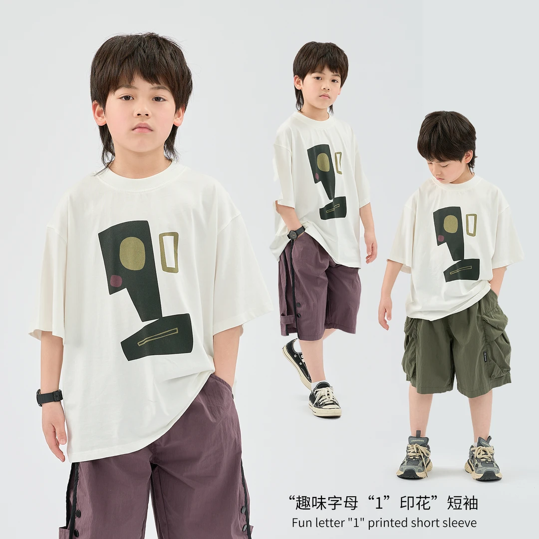 MT原创童装日系男童趣味字母“1”印花短袖t恤夏季新款落肩中大童