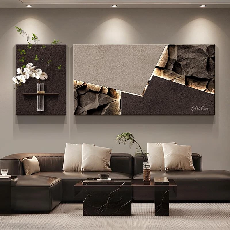 意式轻奢客厅装饰画几何抽象沙发背景墙装饰画立体肌理画砂岩壁画