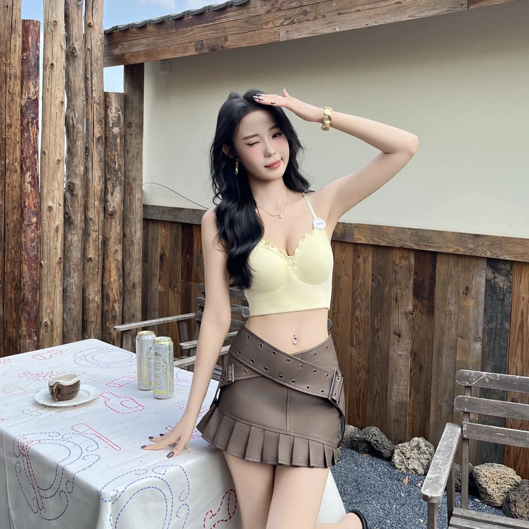 纯欲木耳边V领聚拢一体式美背吊带背心舒适无钢圈防下垂内衣文胸