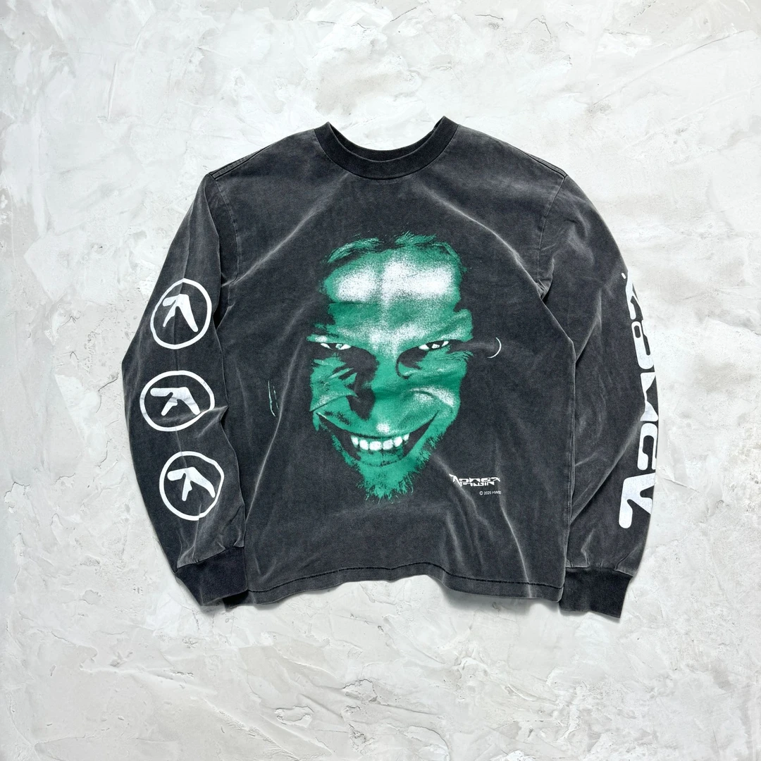 [A012][瘦子同款]电子幽灵专辑联名长袖阿苏特酵磨洗水