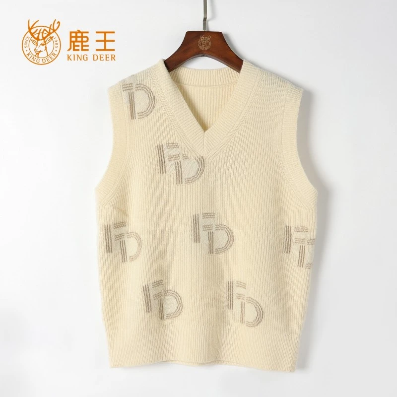 TJ008【鹿王商场撤柜 断码捡漏】女V领100山羊绒元宝针背心 加厚