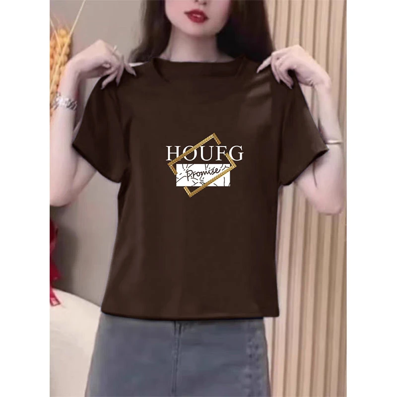 正肩短袖t恤女2025新款时尚百搭洋气设计感小众圆领上衣春夏秋季