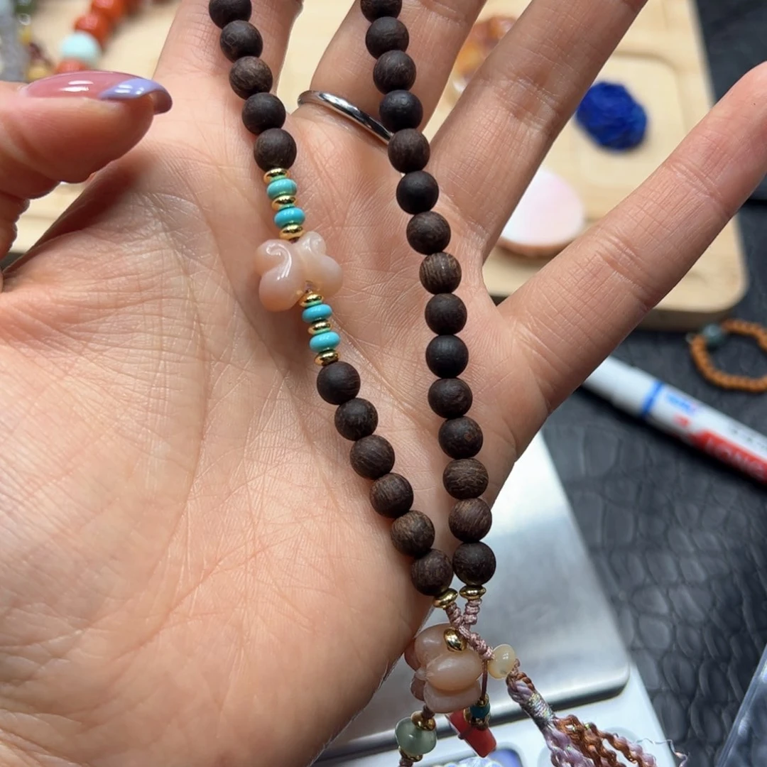 银S925镶嵌手链烟晶降真香手机链