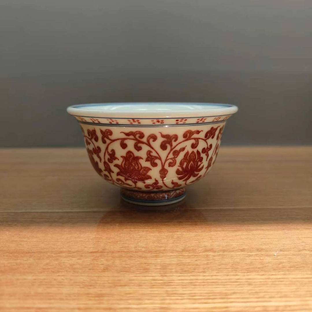 【墨舍名窑】预售1个月古窑御器釉里红缠枝莲花心压手杯