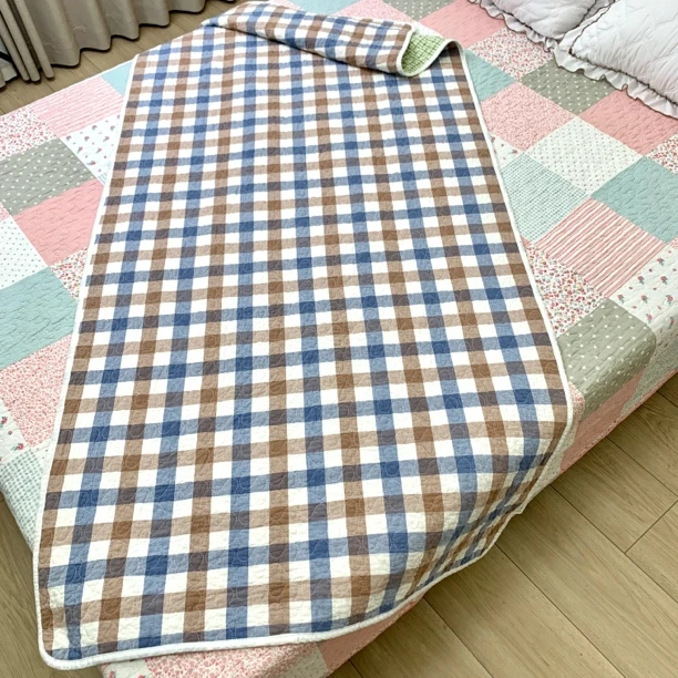 格子透气双面色织四季通用床盖机洗学生宿舍棉花盖毯床上隔脏垫