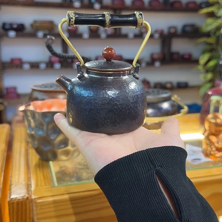 紫铜手工制作提梁小泡壶一个