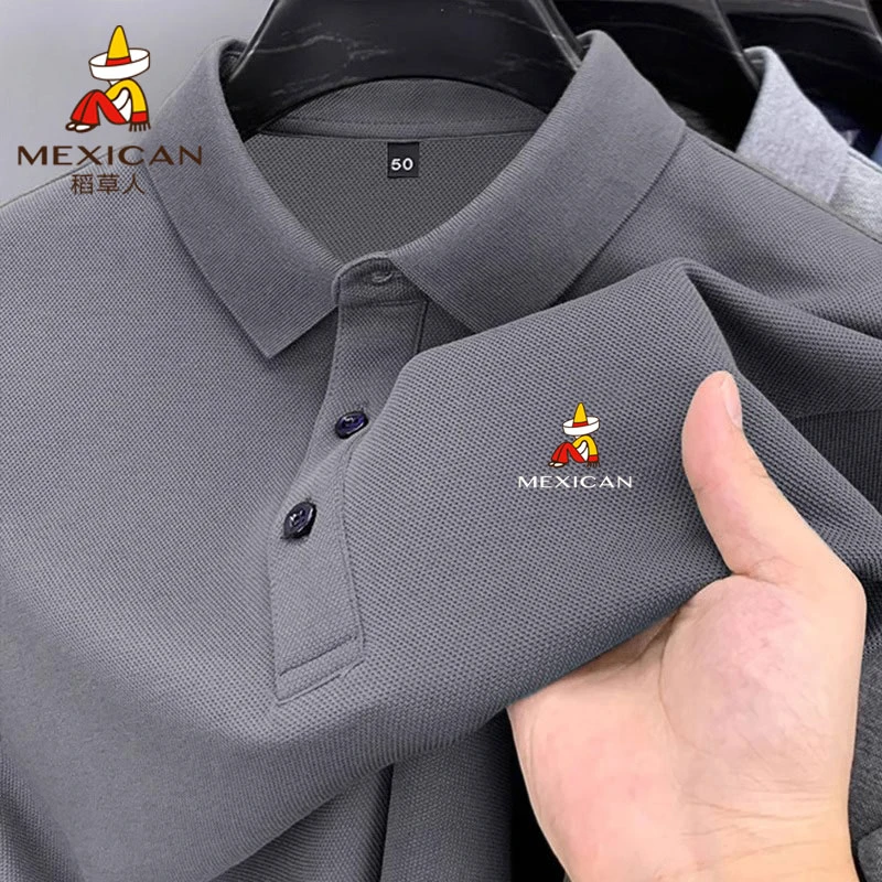 Mexican/稻草人男士POLO衫春秋季商务休闲上衣宽松翻领长袖t恤男