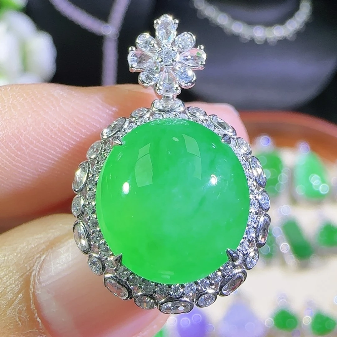 翡翠18K金镶嵌吊坠(不含链)