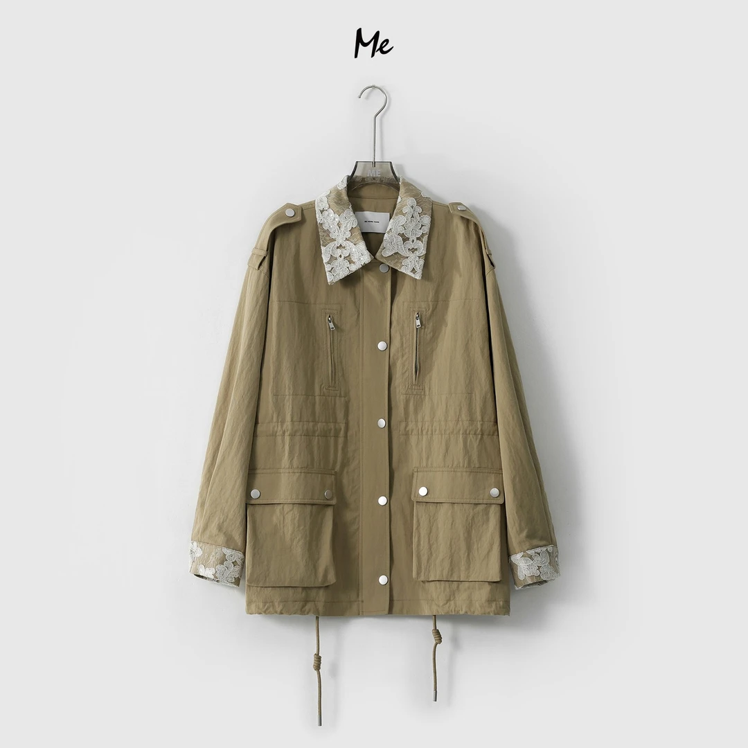 ME【工装蕾丝风衣】重磅刺绣亮片巴恩工装百搭一手长外套MESS1192