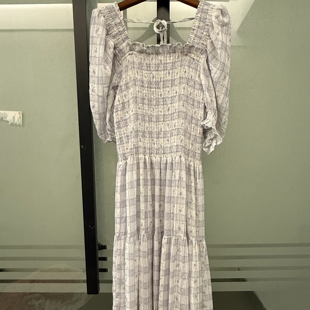 【奶紫拼白花格】雪纺甜美可爱韩系ins风收腰显瘦海边出片拍照裙子