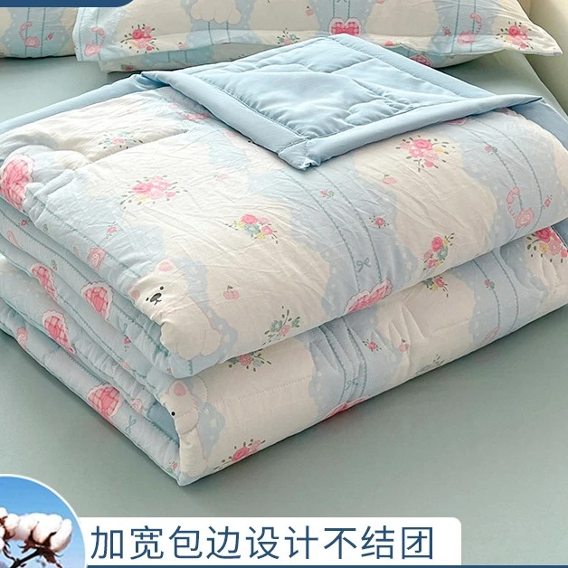 夏凉被可机洗A类水洗棉单人被子加宽包边卡通印花空调被亲肤裸睡