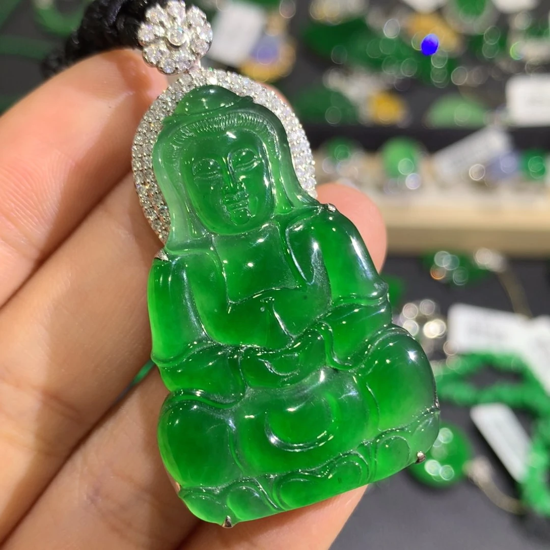 翡翠颈饰18K金镶嵌薄*冰8、