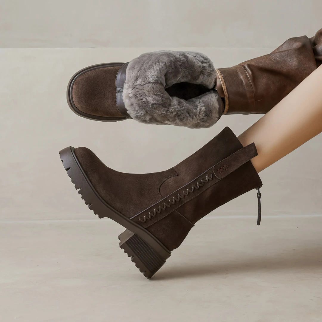 羊皮毛一体雪地靴女真皮东北大棉鞋2025新款冬季加绒厚毛保暖短靴