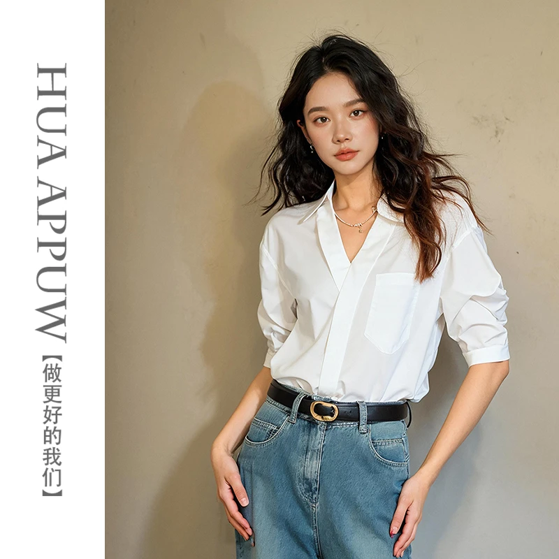 画朴法式通勤长袖v领薄款衬衫2025夏季新款简约气质高级感衬衣ins