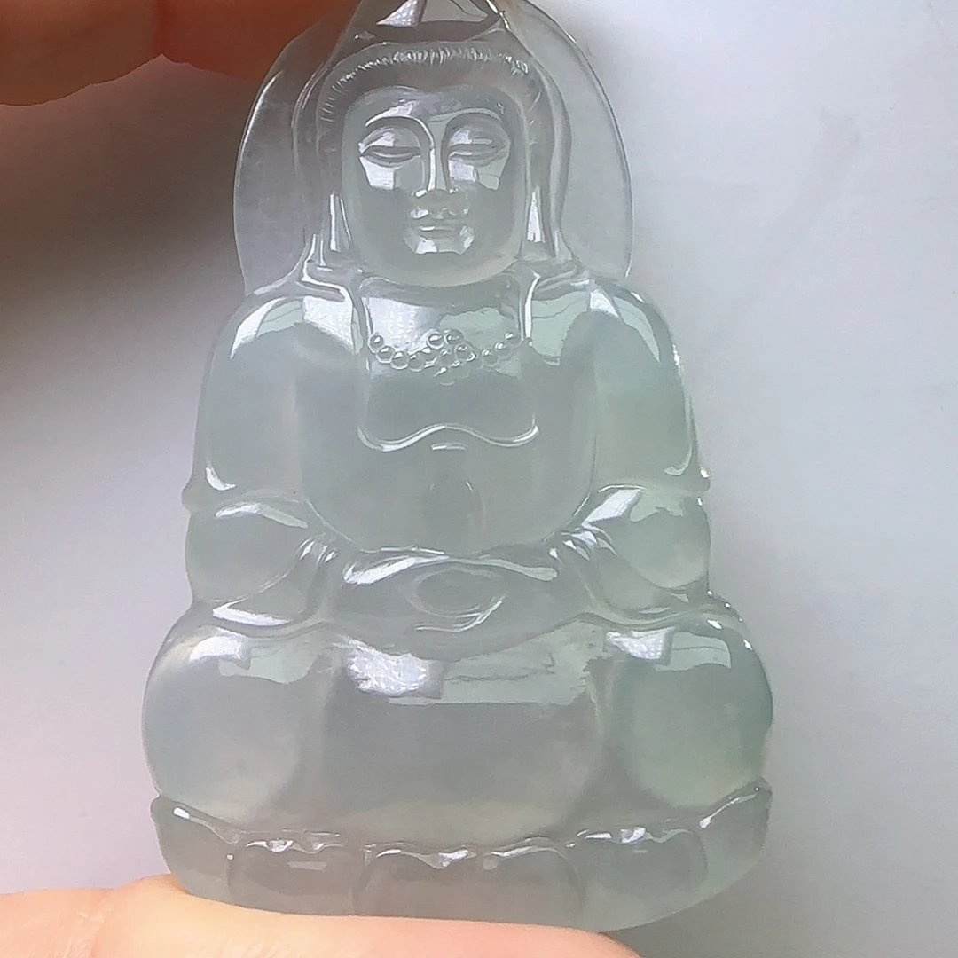 翡翠裸石天然缅料A货 晴底观音吊坠