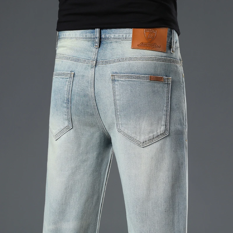 2025秋冬新款牛仔裤男高端潮流简约百搭弹力小直筒水洗怀旧长裤子