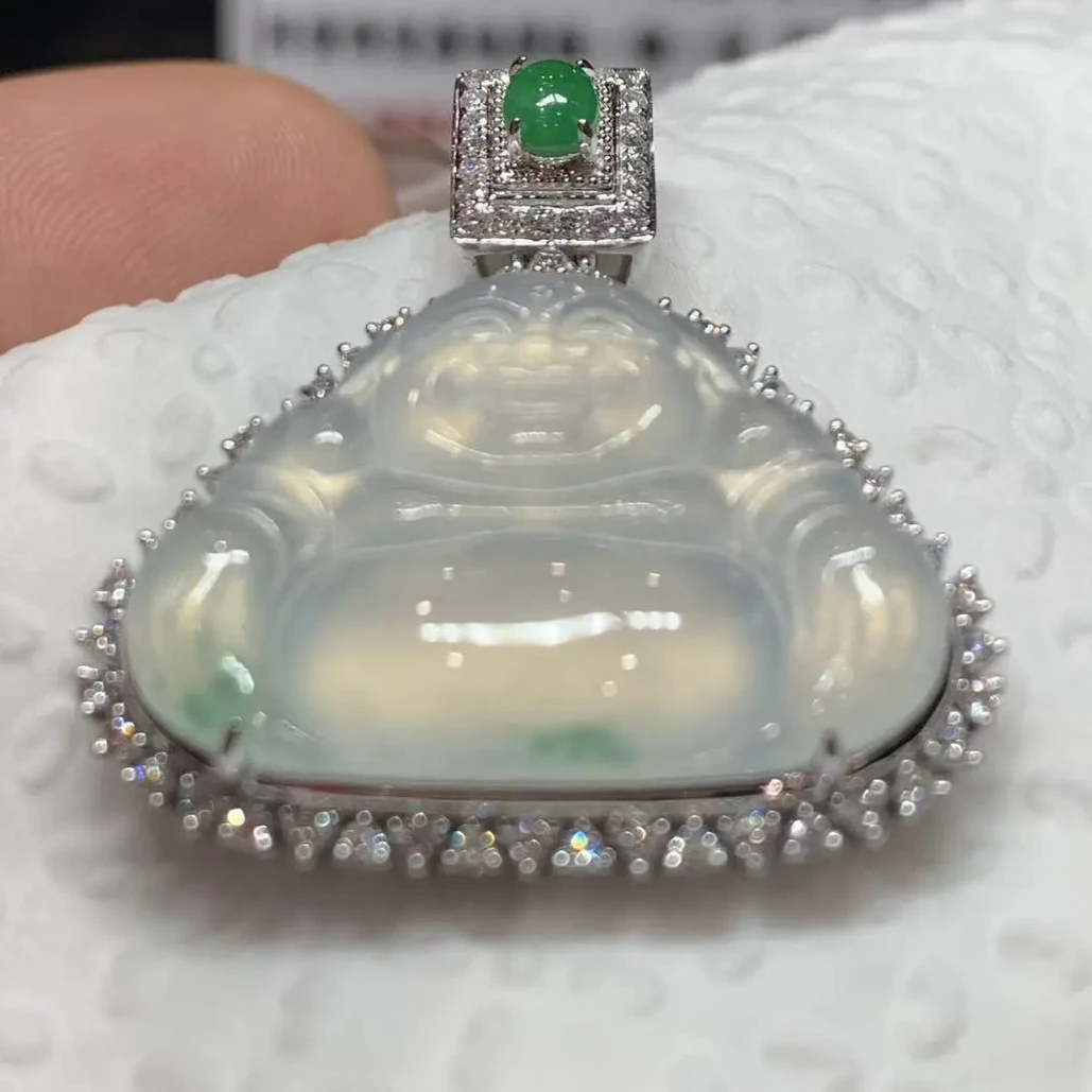 折后佛公 一刀切 缅甸A货翡翠18K金南非钻石整35-32-11 裸30-28-5