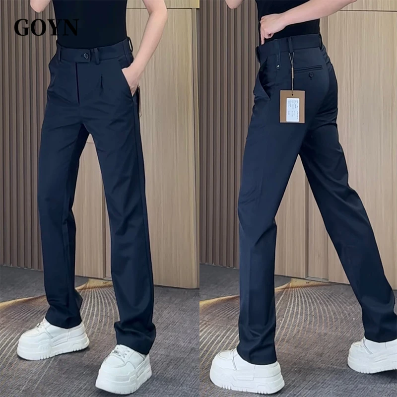 GOYN夏季百搭轻奢男装垂感休闲西裤男士潮流时尚商务修身直筒西裤