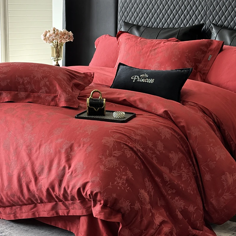 高端轻奢风100S纯棉四件套全棉大提花被套床单高级感四季床上用品