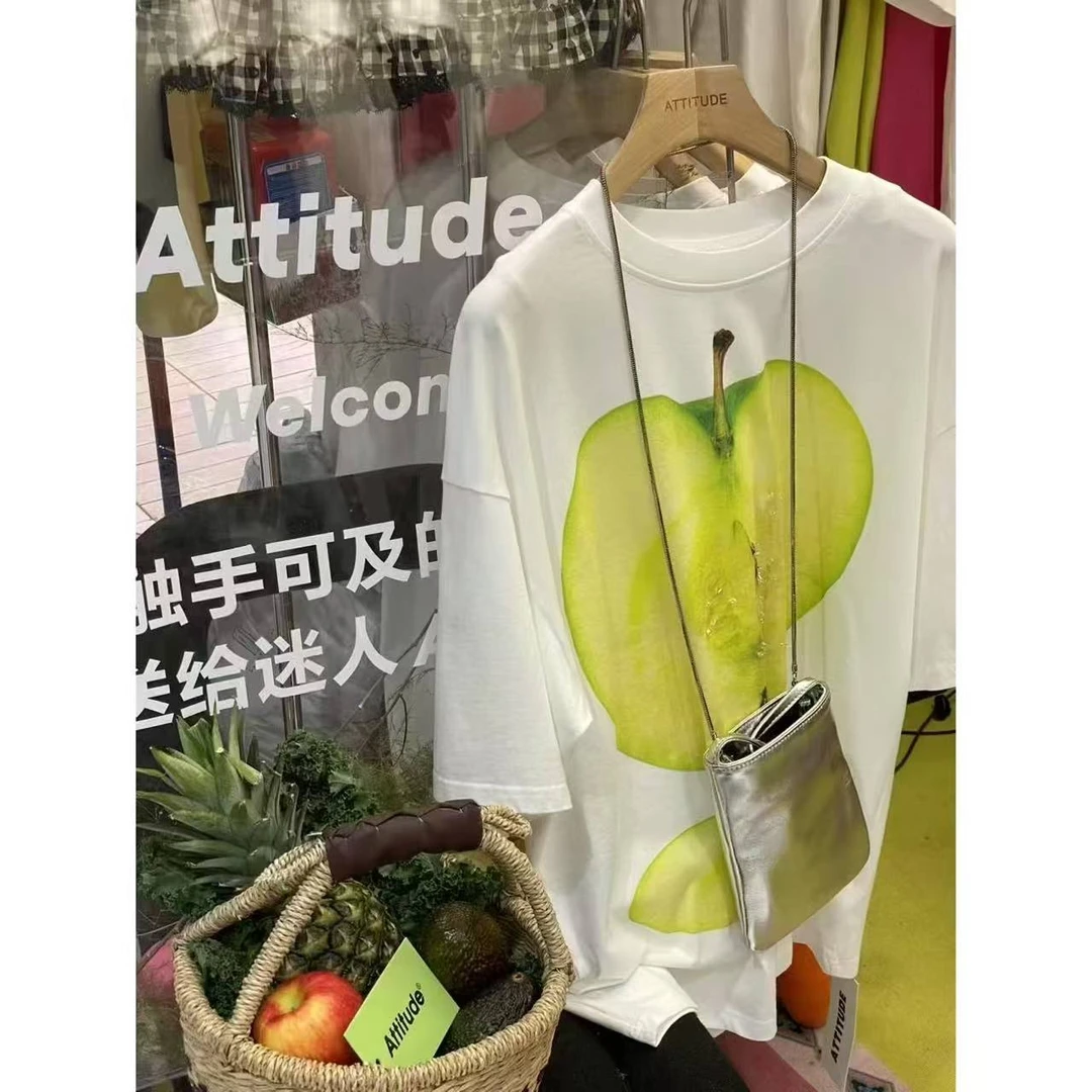 【TOMATO】夏季新款韩版印花百搭T恤绿苹果/憨皮狗狗/绿超凯蒂