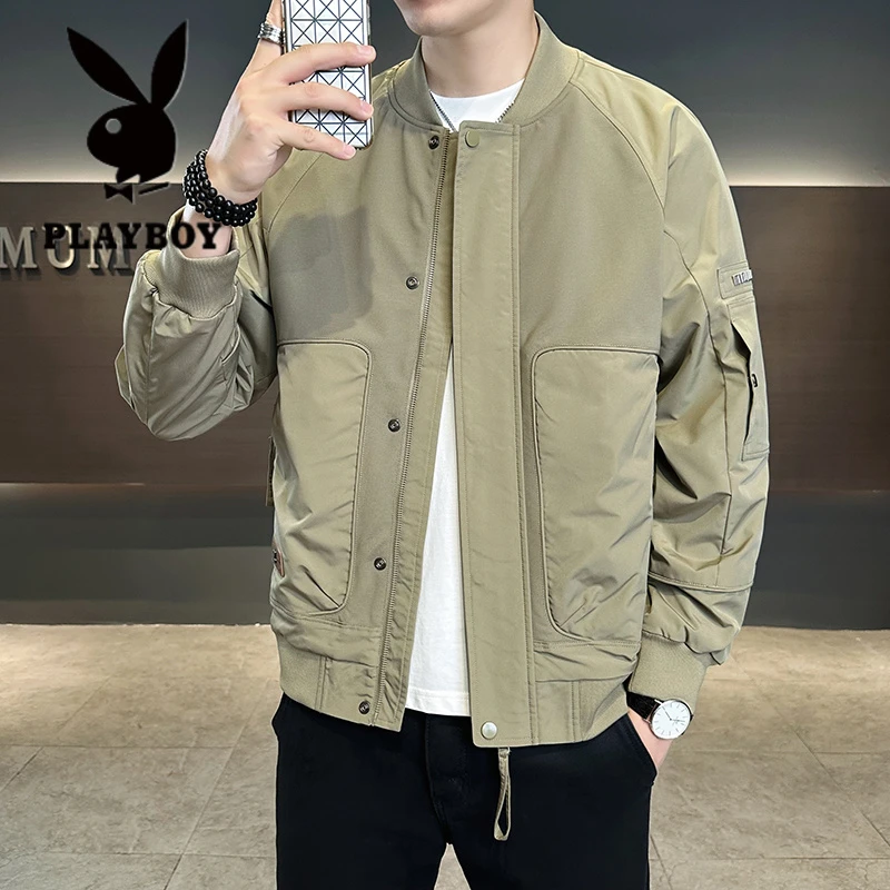 花花公子时尚拼接撞色百搭夹克棒球服秋季新款户外休闲运动外套男