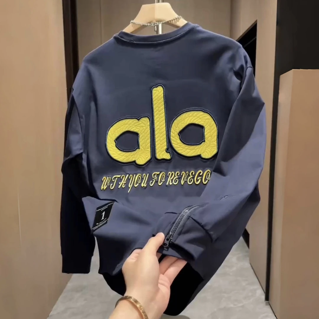 秋季新款字母刺绣袖口拉链长袖T恤男士美式宽松百搭休闲圆领卫衣