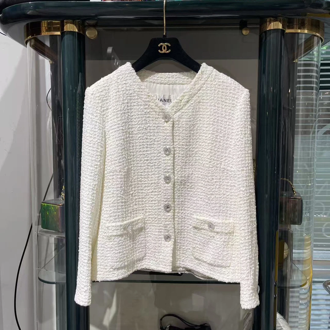 95新 Chanel/香奈儿 23p白色V领两口袋外套38码98新
