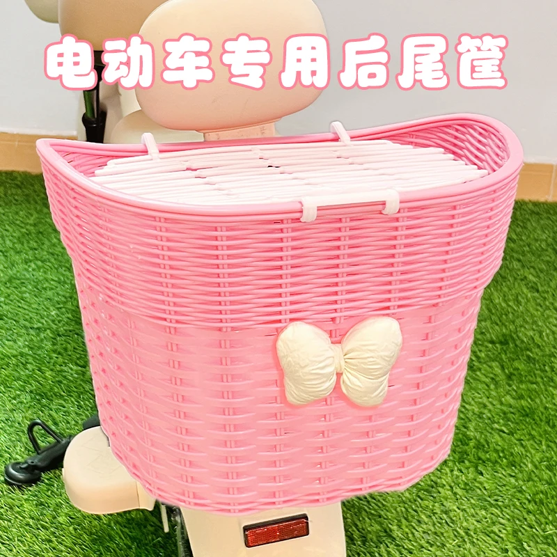 电动车后尾车筐可爱卡通田园风电瓶车后置收纳篮后用靠背储物车篓