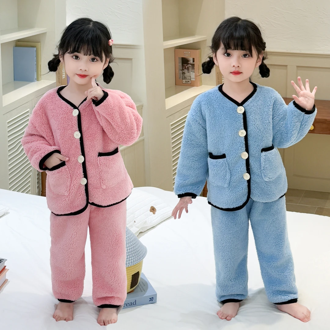 女童套装小女孩法兰绒家居服加厚儿童秋冬珊瑚绒睡衣宝宝冬装保暖