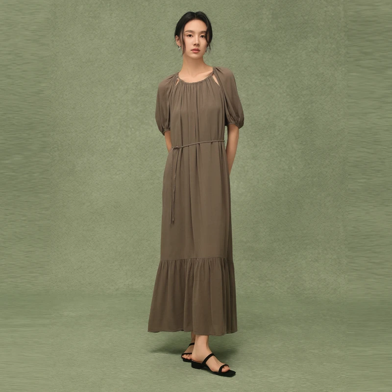 【夏季新款】AIRIQI森系显瘦气质纯色简约宽松连衣裙AH42LQ497