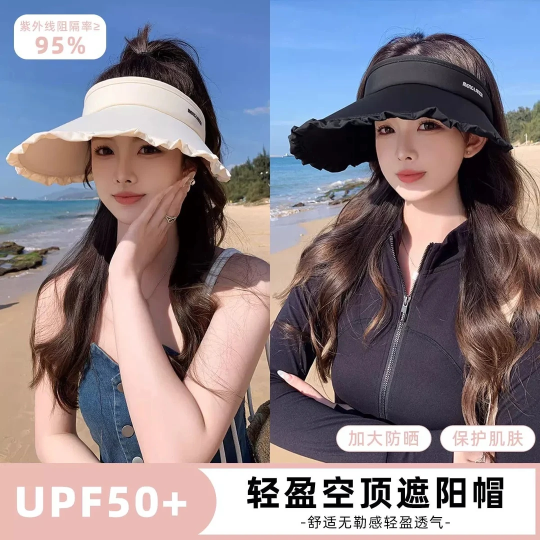 花边冰丝防晒帽女夏季大檐遮阳帽发箍式户外旅游防紫外线太阳帽子