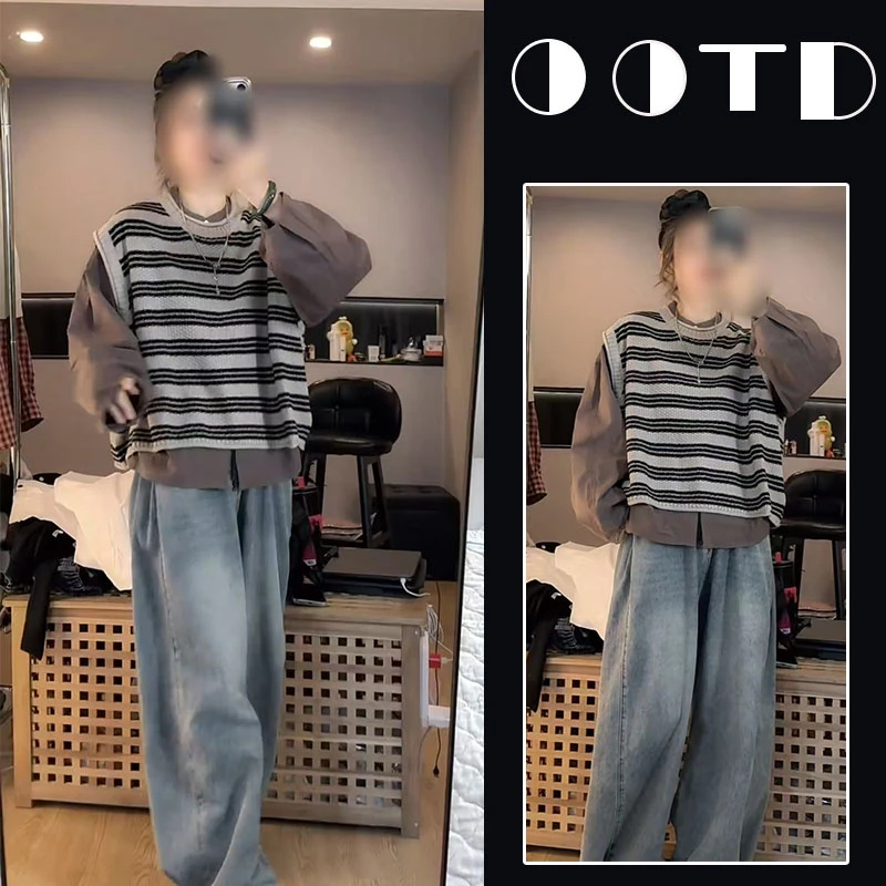 超火早秋穿搭新款套装女2025设计感百搭衬衫马甲时尚牛仔裤三件套