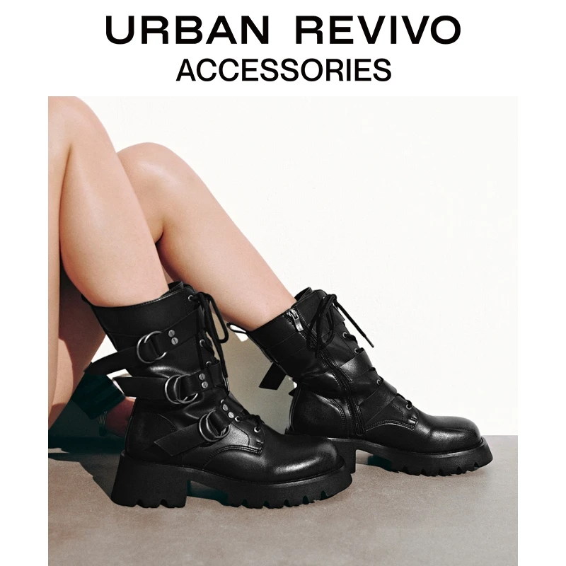 URBAN REVIVO2025秋季新款女士朋克感厚底马丁靴UAYS50092