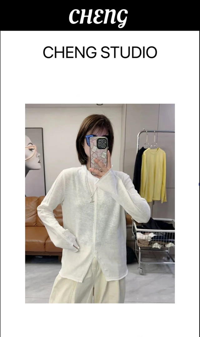 【CB-J】早春新款圆领时尚显瘦百搭长袖纽扣开叉上衣 G0990