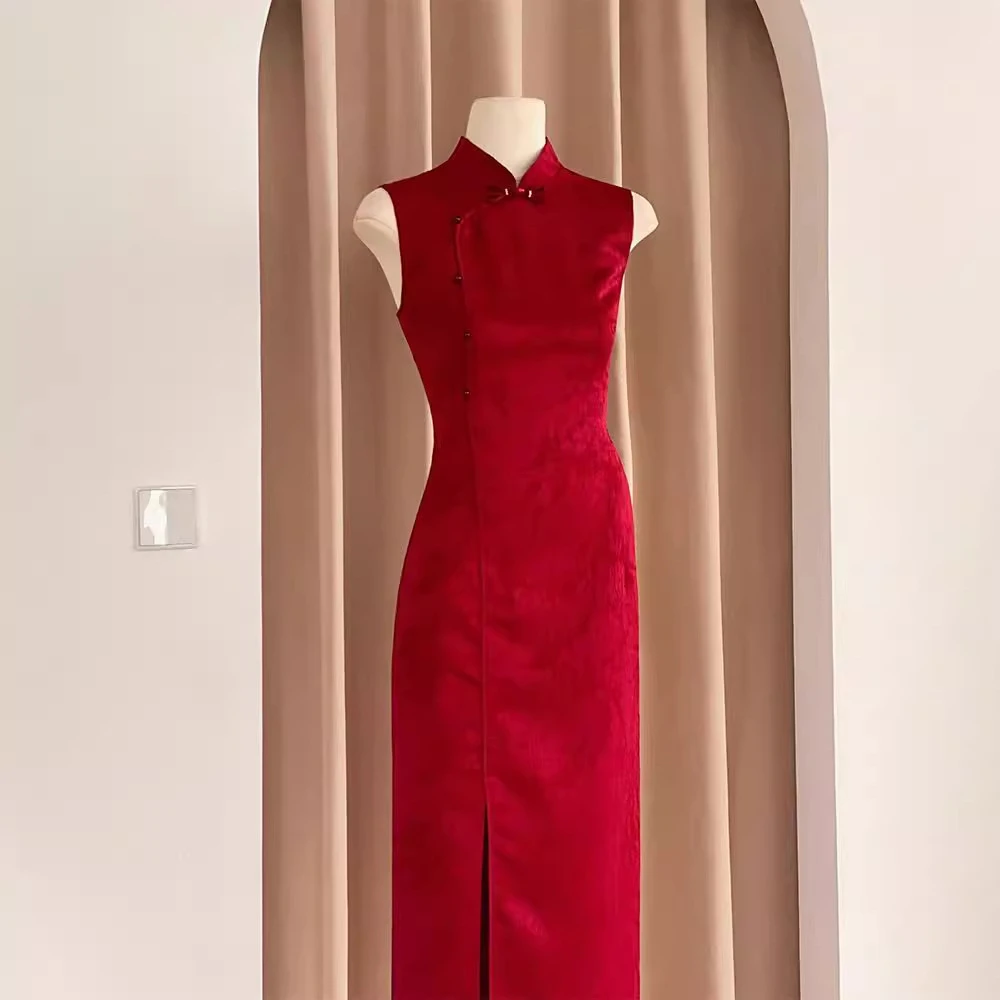 小个旗袍高级感设计师提花低开衩厚款新中式订婚新娘小个子秀禾