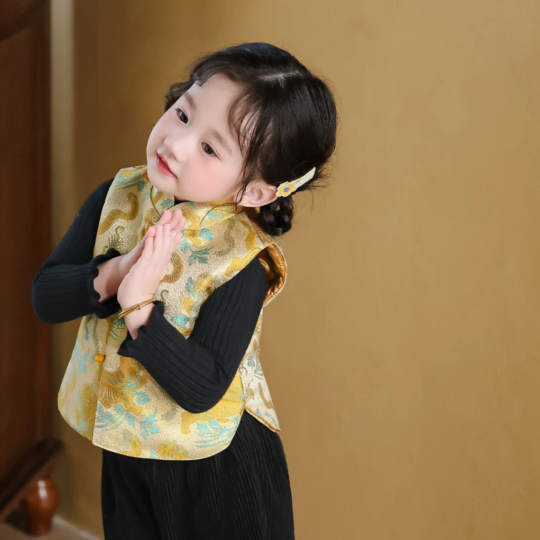 女童汉服马甲2025秋冬新款新中式抓周礼服国风唐装女宝宝背心套装