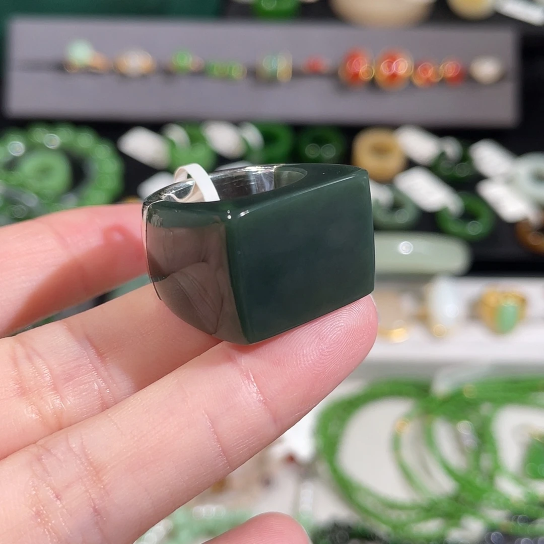 和田玉银S925镶嵌戒指