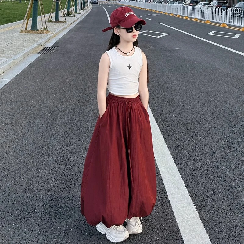女中童灯笼裤2025新款夏季儿童洋气韩版中大童阔腿裤背心上衣套装