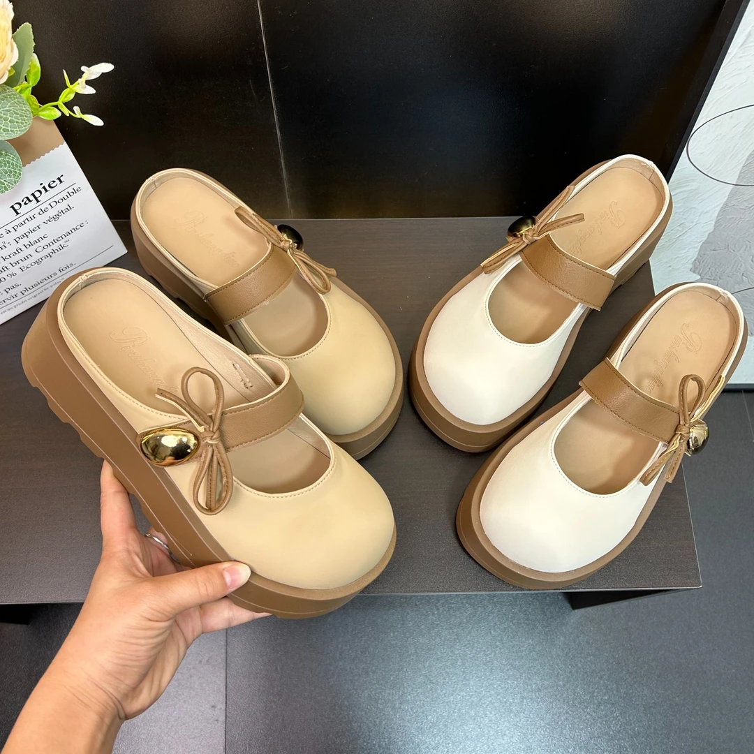 厚底包头半拖鞋女外穿2025春夏新款配裙子一脚蹬玛丽珍半托勃肯鞋