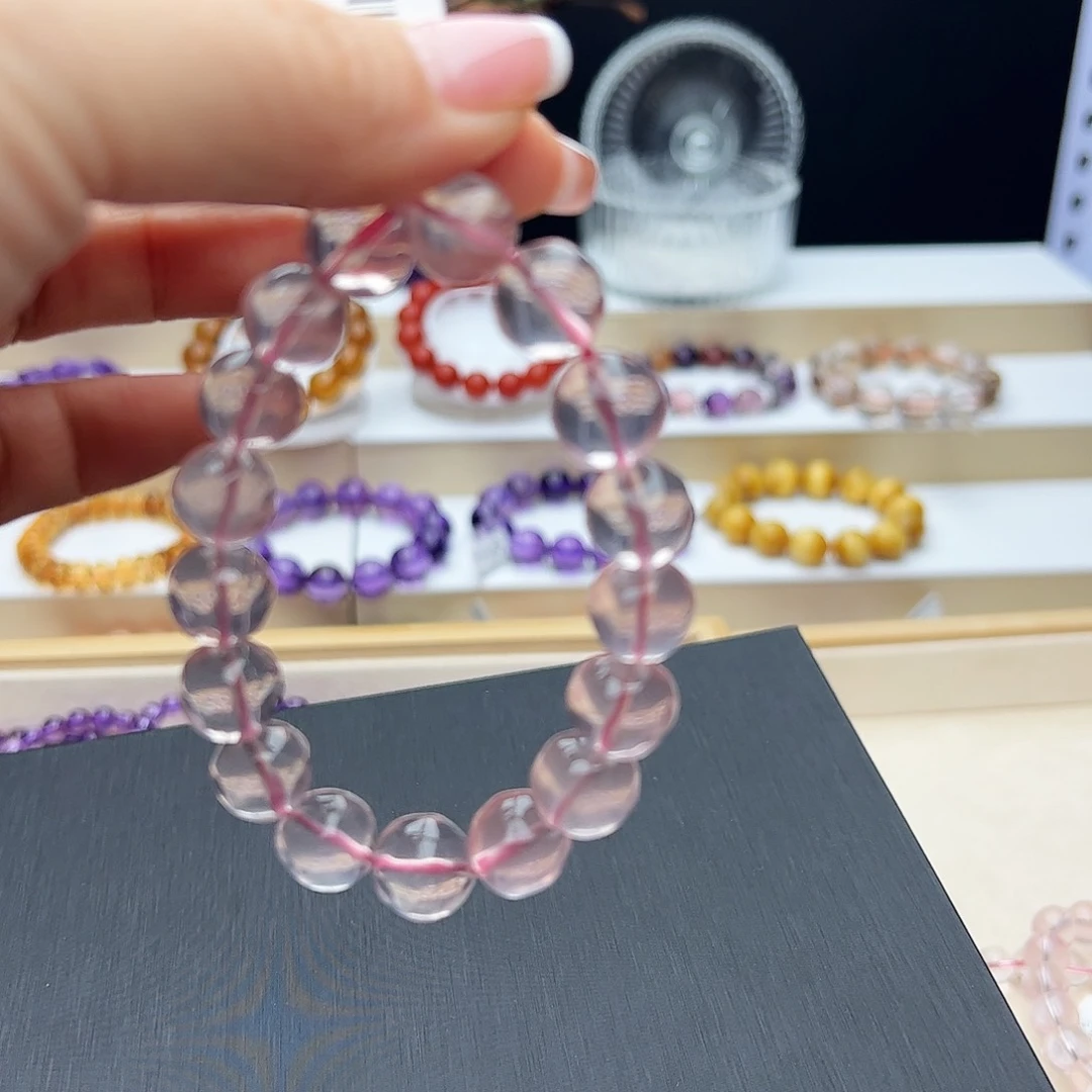 芙蓉石手链未镶嵌S****子粉晶12.8mm41.35