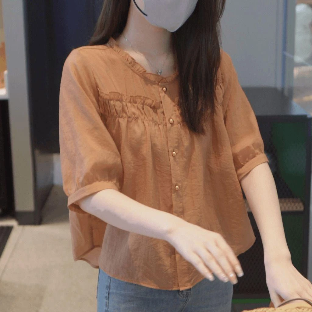 GiftPalm早春夏季气质文艺短袖衬衫女2025新款高级感漂亮穿搭上衣