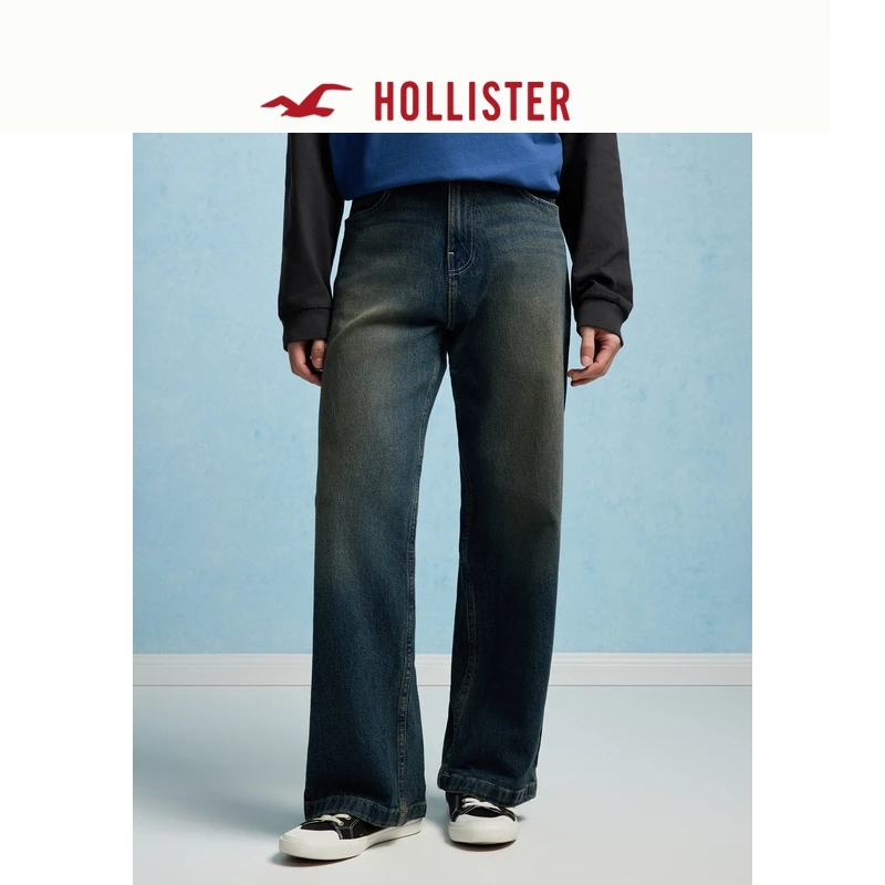 Hollister25夏季美式复古宽松深色水洗牛仔裤男装KI331-5091