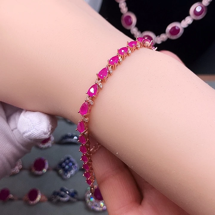 手链银S925镶嵌红宝石