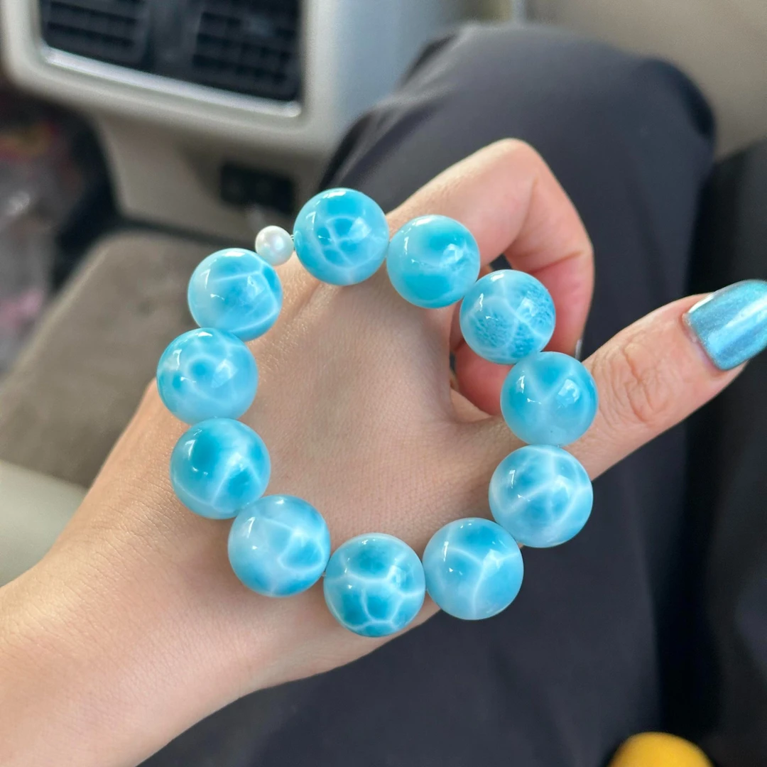 天然拉利玛玉化龟背海纹石针钠钙石手链礼物时尚饰品女多样性发一