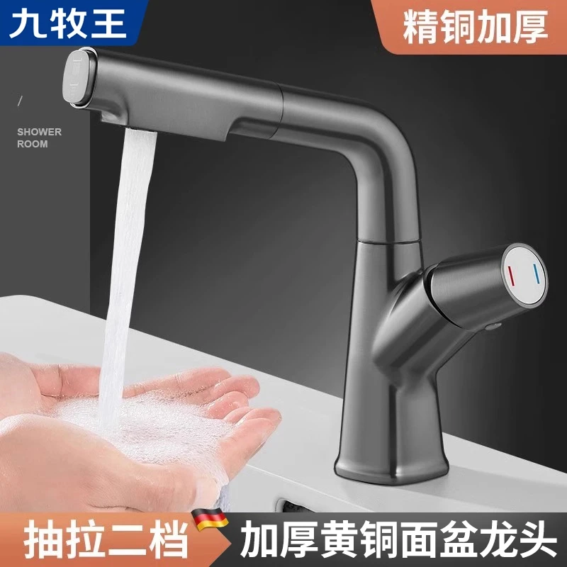 JIOWLE全铜升降抽拉式洗脸盆水龙头冷热二合一卫生间洗手面盆浴室