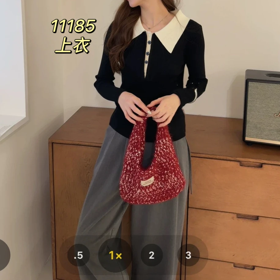 11185（部分无水洗唛，介意慎拍） SANFAN新款撞色翻领针织衫